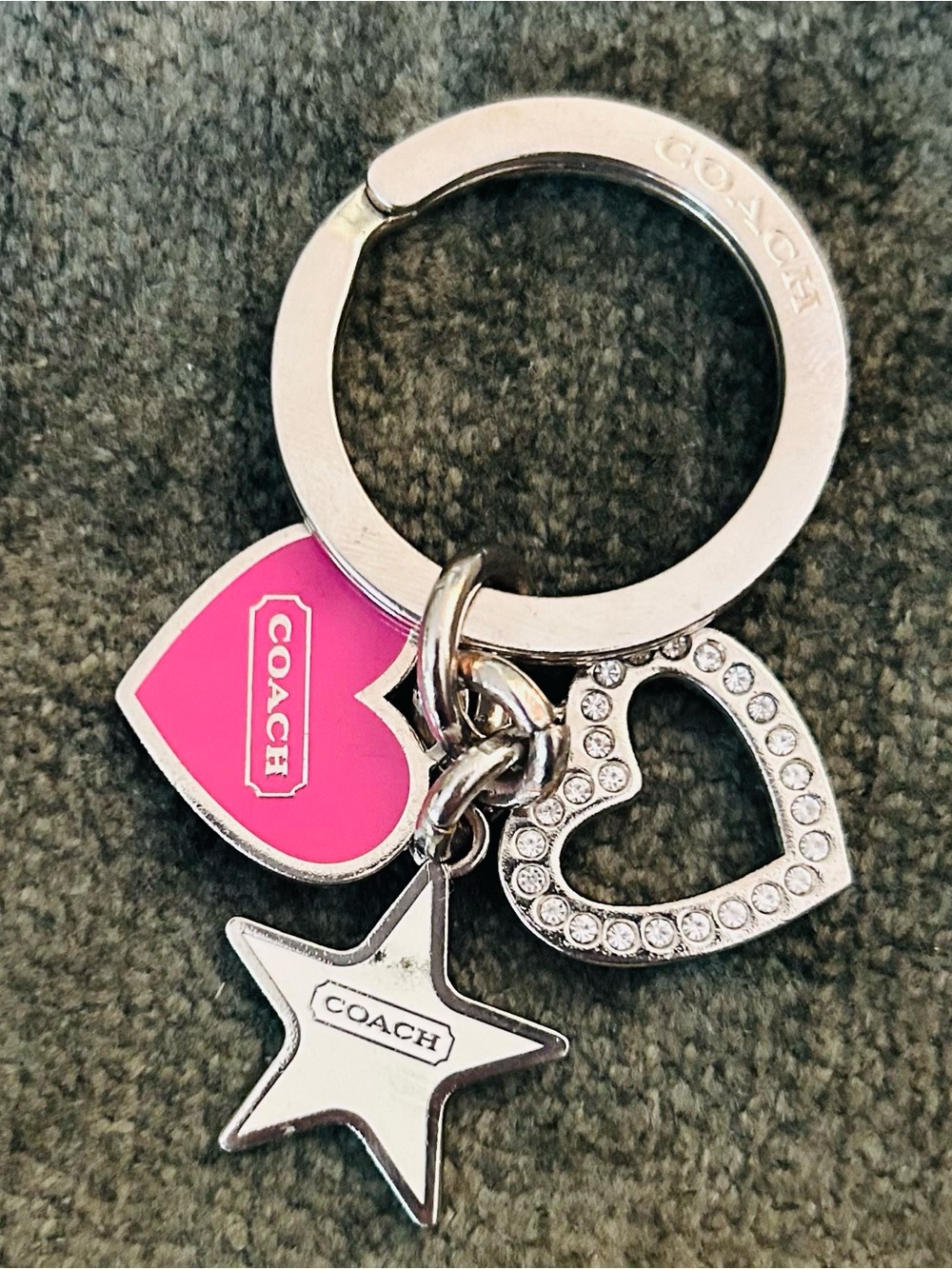 Coach Pink Heart & Crystal Charm Keyring